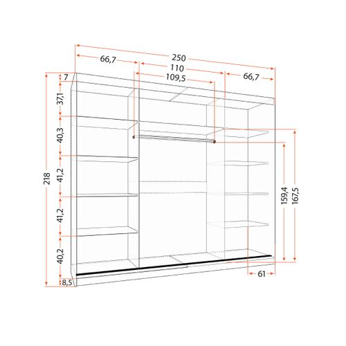 Armoire Elior 250 Cm Avec Miroir - Chêne - Effet Bois