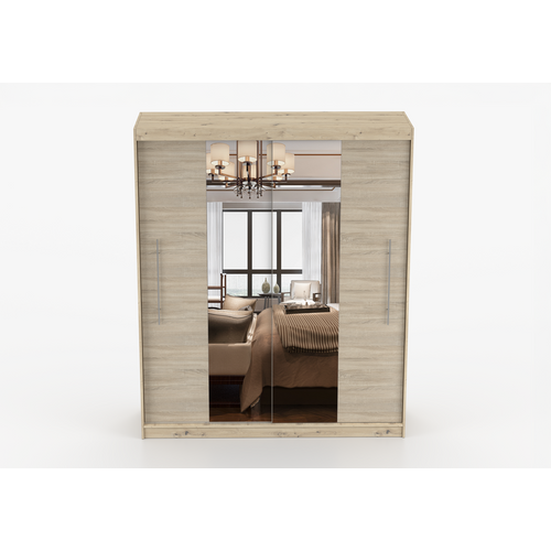 Armoire Althéa 203 Cm Avec Miroir - Effet Bois - Chêne