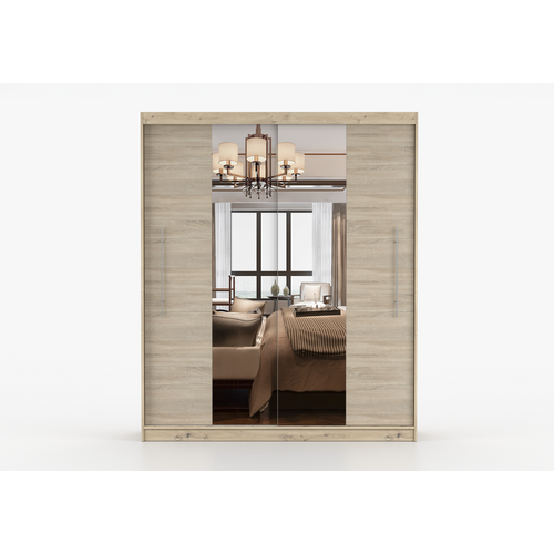 Armoire Althéa 203 Cm Avec Miroir - Effet Bois - Chêne