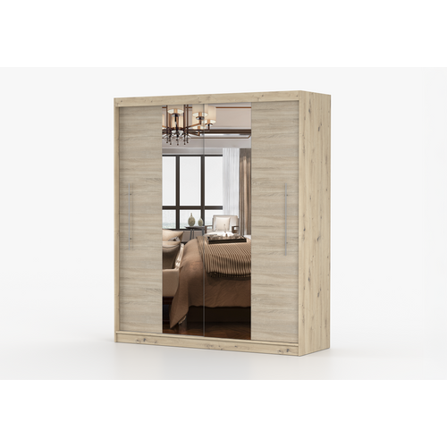 Armoire Althéa 203 Cm Avec Miroir - Effet Bois - Chêne