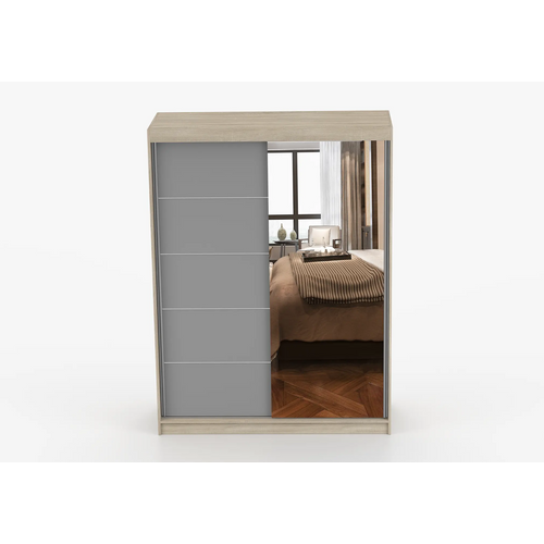 Armoire Vaiana 150 Cm Avec Miroir - Chêne - Gris