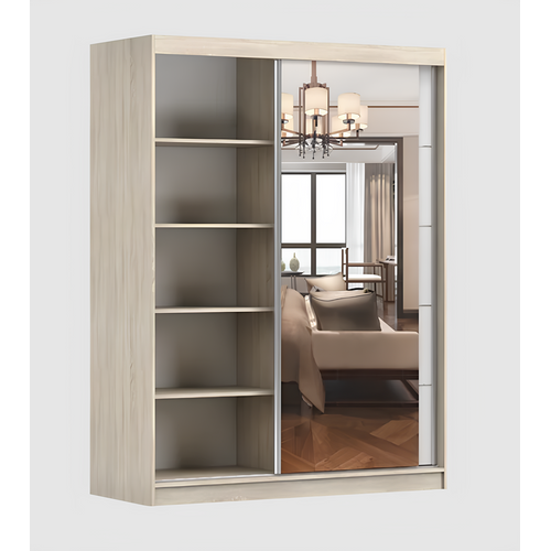 Armoire Vaiana 150 Cm Avec Miroir - Chêne - Gris