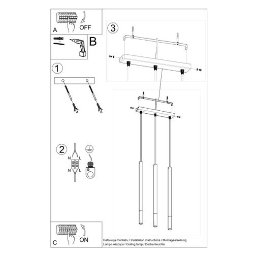 Lampe Suspendue Mizar 3l Noir-chrome