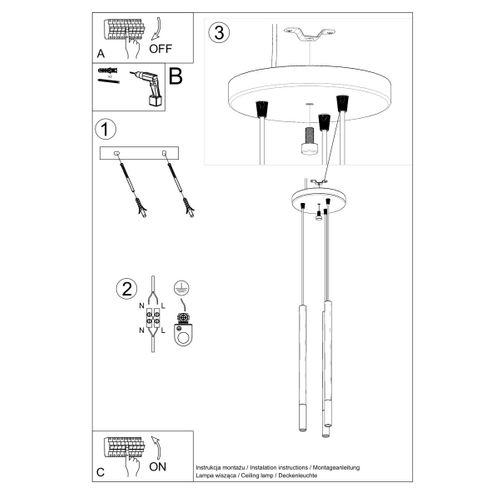 Lampe Suspendue Mizar 3p Noir-doré