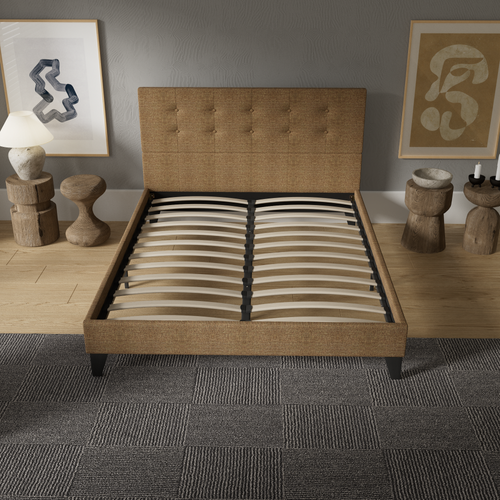 Lit 160x200 cm avec tête de lit tissu brun