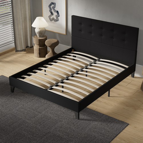 Lit 120x190 cm avec tête de lit tissu noir