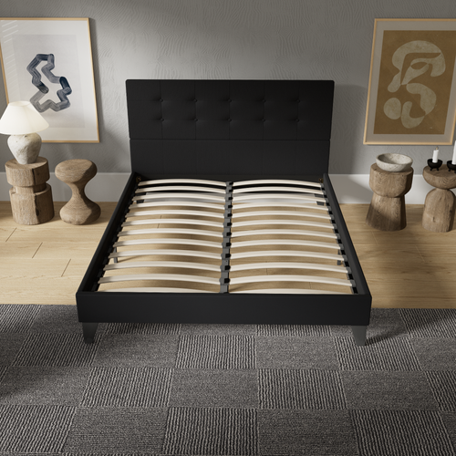 Lit 120x190 cm avec tête de lit tissu noir