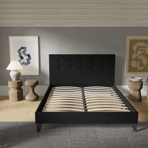 Lit 120x190 cm avec tête de lit tissu noir