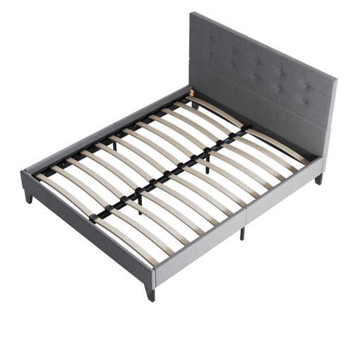 Lit 140x190 cm avec tête de lit tissu gris