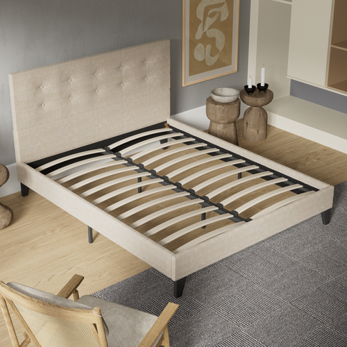 Lit 120x190 cm avec tête de lit tissu lin