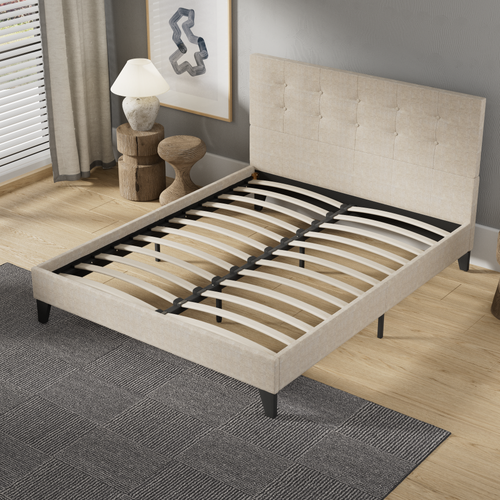 Lit 120x190 cm avec tête de lit tissu lin