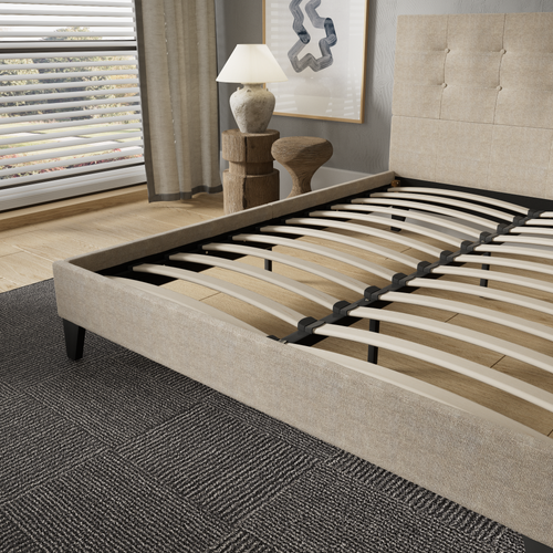 Lit 120x190 cm avec tête de lit tissu lin