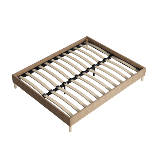 Sommier 90x190 cm, cadre en tissu brun, pieds en bois