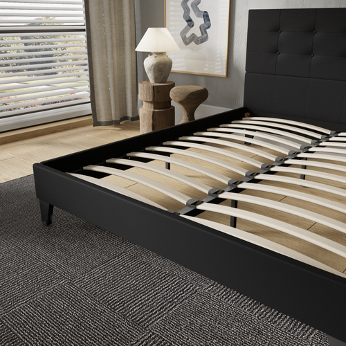 Lit 140x190 cm avec tête de lit tissu noir