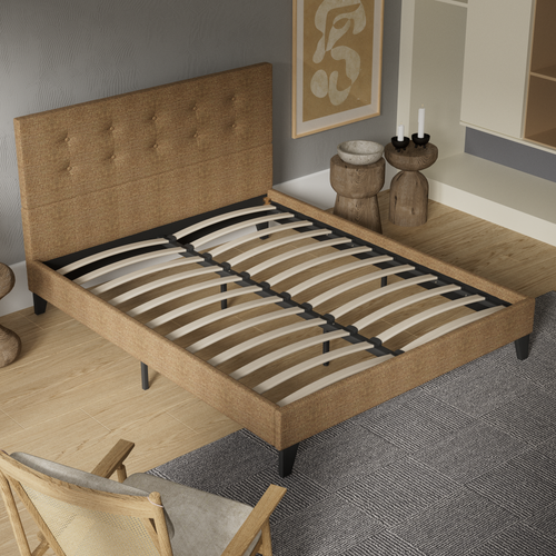 Lit 140x190 cm avec tête de lit tissu brun