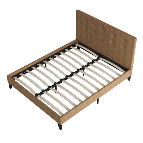 Lit 140x190 cm avec tête de lit tissu brun