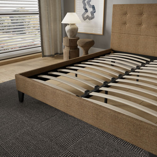 Lit 140x190 cm avec tête de lit tissu brun