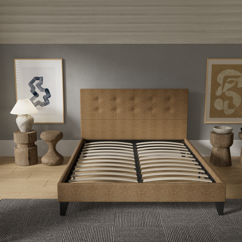 Lit 140x190 cm avec tête de lit tissu brun