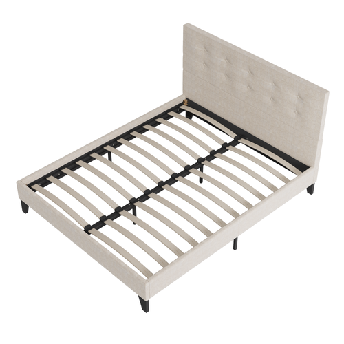 Lit 140x200 cm avec tête de lit tissu lin