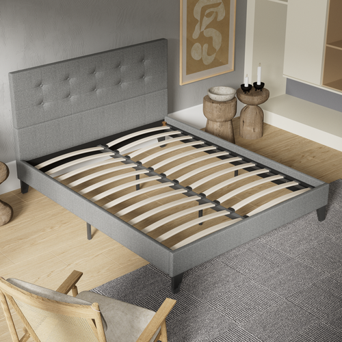 Lit 120x190 cm avec tête de lit tissu gris