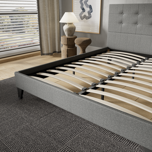 Lit 120x190 cm avec tête de lit tissu gris