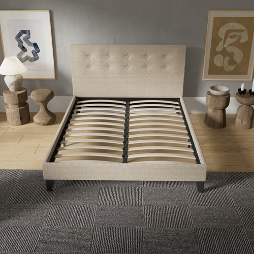 Lit 160x200 cm avec tête de lit tissu lin