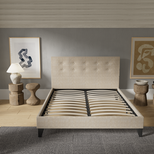 Lit 160x200 cm avec tête de lit tissu lin