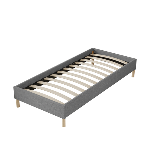 Sommier 80x200 cm, tissu gris, pieds en bois