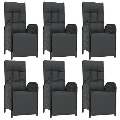 Ensemble à Dîner Salon De Jardin Meuble D'extérieur Et Coussins 7 Pièces Noir Résine