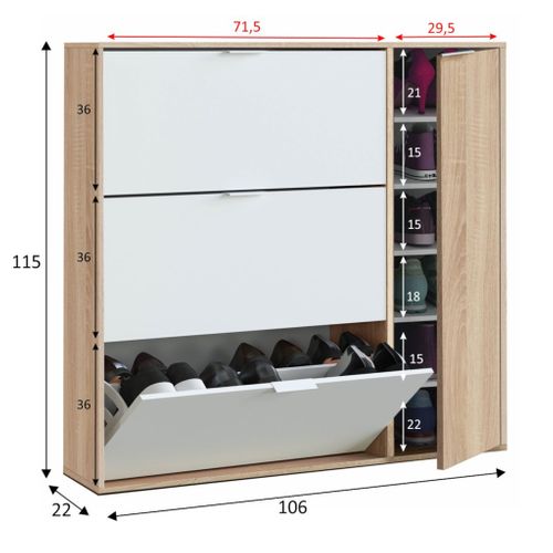 Meuble à Chaussures 4 Portes Coloris Blanc Et Chêne