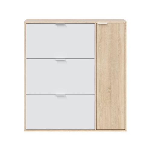 Meuble à Chaussures 4 Portes Coloris Blanc Et Chêne