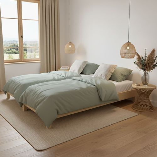 2 Lits Empilables 90x190 Cm Avec 2 Sommiers, Coloris Naturel
