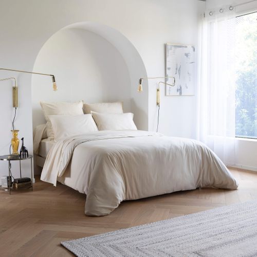 Housse De Couette Coton Lavé Beige 140x200 Cm
