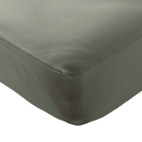 Drap Housse Coton Lavé Bonnet 40 Cm Kaki 140x200 Cm