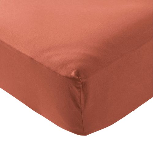 Drap Housse Coton Lavé Bonnet 40 Cm Terracotta 140x200 Cm