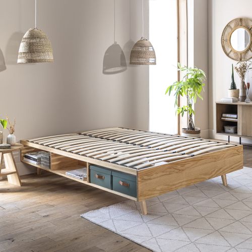 Lit En Bois Massif Naturel Avec Rangements 160x200