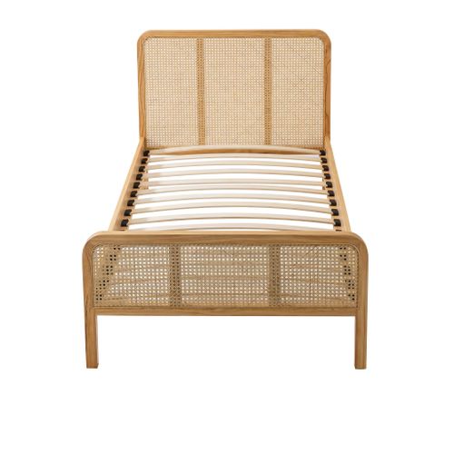 Lit Adulte En Pin Massif Avec Cannage Bois Naturel Anna 90x190