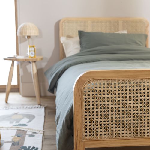 Lit Adulte En Pin Massif Avec Cannage Bois Naturel Anna 90x190