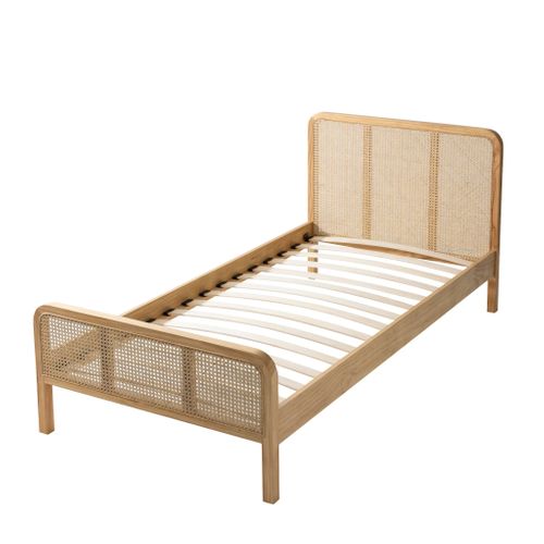 Lit Adulte En Pin Massif Avec Cannage Bois Naturel Anna 90x190