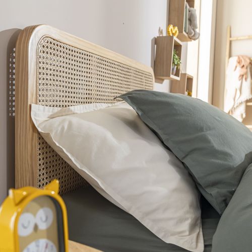 Lit Adulte En Pin Massif Avec Cannage Bois Naturel Anna 90x190