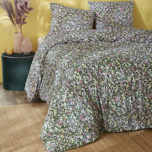 Parure De Lit Coton Imprimé Floral Vert 260x240 Cm