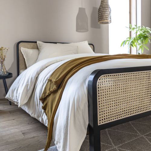 Lit En Pin Massif Noir Avec Cannage 180x200 Anna