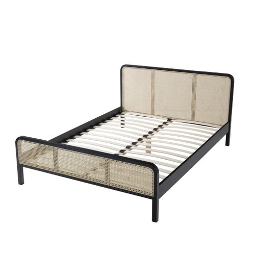 Lit En Pin Massif Noir Avec Cannage 180x200 Anna