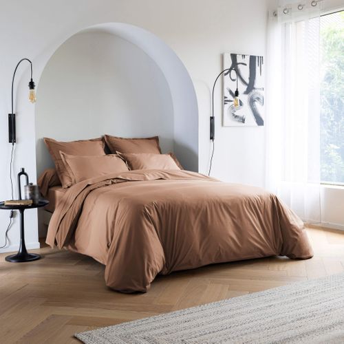 Housse De Couette Coton Percale Marron 200x200 Cm