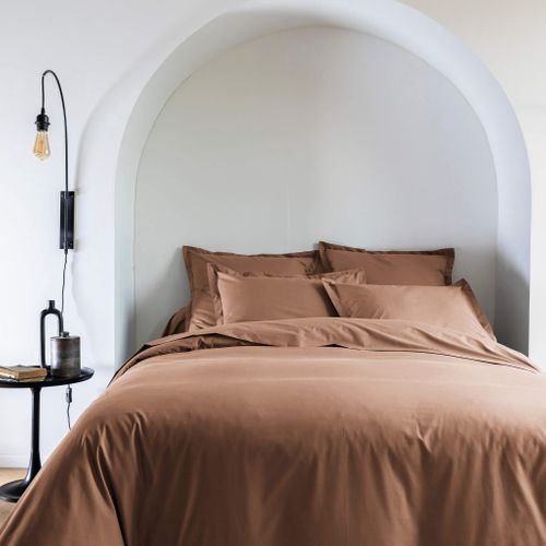 Housse De Couette Coton Percale Marron 240x220 Cm