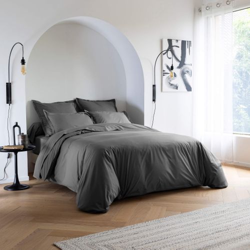 Housse De Couette Coton Percale Anthracite 260x240 Cm