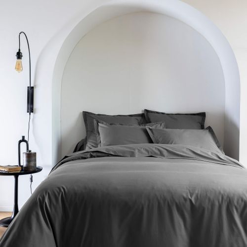 Housse De Couette Coton Percale Anthracite 260x240 Cm