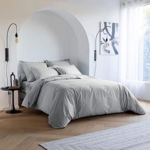 Housse De Couette Coton Percale Gris 200x200 Cm