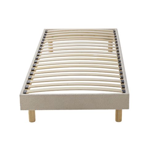 Sommier Kit En Bois Massif Et Tissu Bouclette Beige 90x200