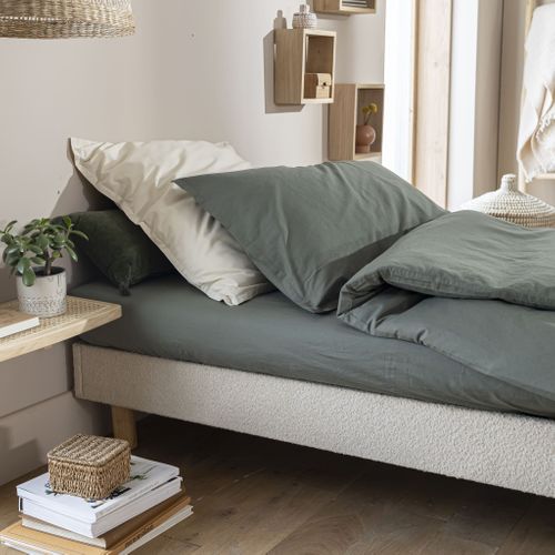 Sommier Kit En Bois Massif Et Tissu Bouclette Beige 90x200